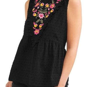 Time and Tru | women's small embroidered floral Sleeveless Top with polka dots